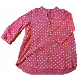 Pink Polka Dot Cotton Made In Italy Blouse V Neck 3/4 Sleeve Summer Large